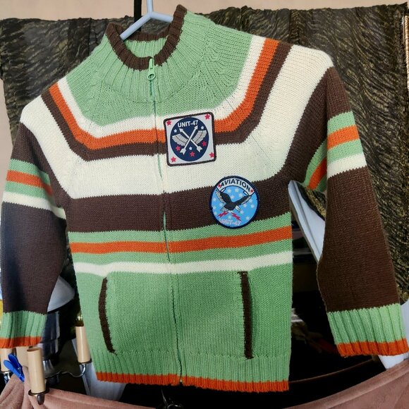 K4 Adorable British brand Boys Sweater Coat Aviation themeFull zip w/pockets Sz5 - Picture 1 of 5